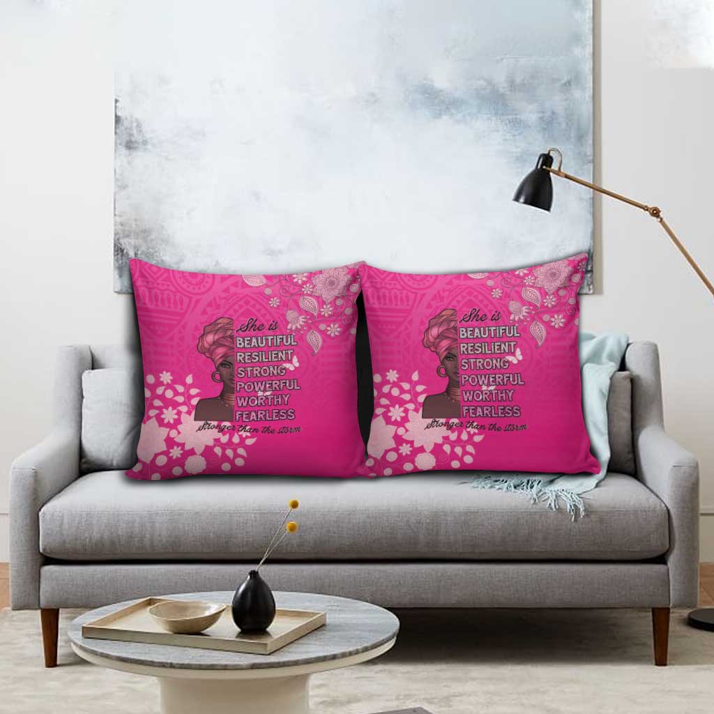African Women Pillow Cover Black Beautiful Brave and Bressed - Pink Color - Wonder Print Shop