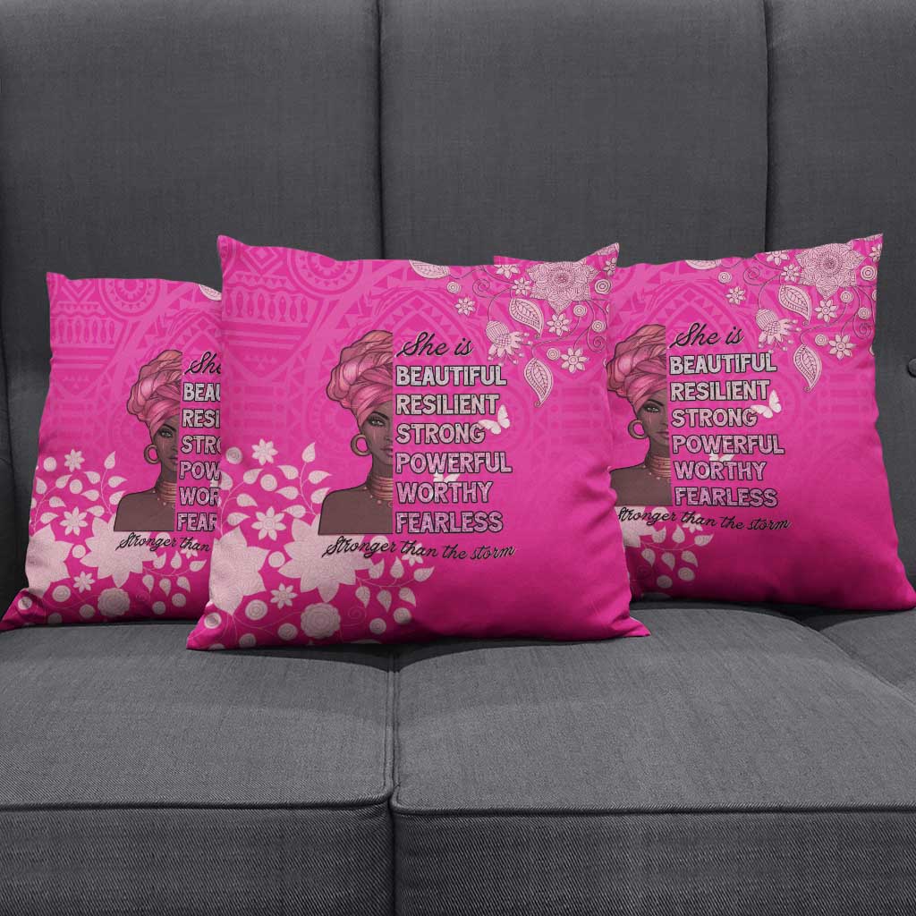 African Women Pillow Cover Black Beautiful Brave and Bressed - Pink Color - Wonder Print Shop
