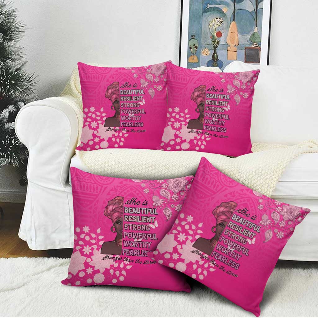 African Women Pillow Cover Black Beautiful Brave and Bressed - Pink Color - Wonder Print Shop