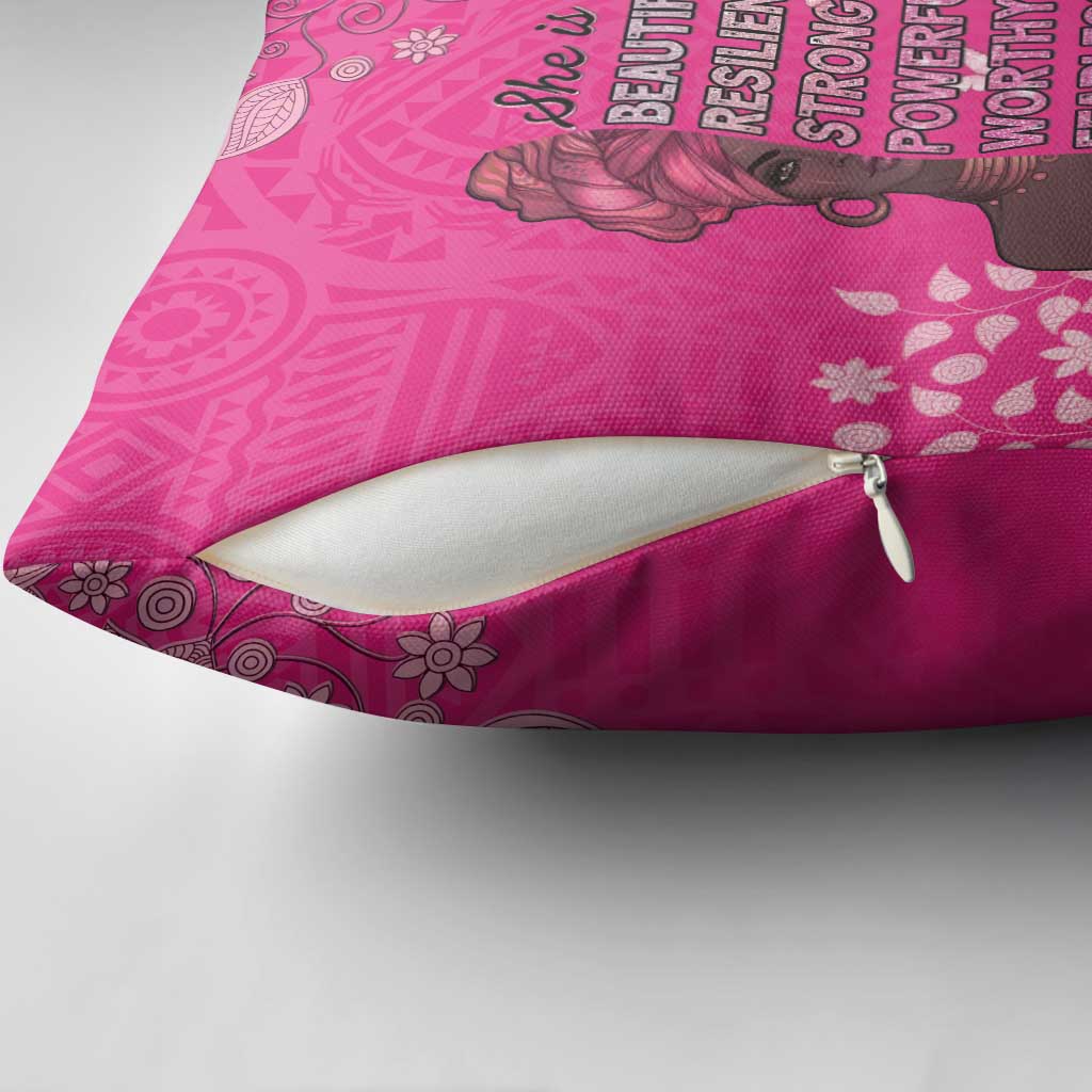 African Women Pillow Cover Black Beautiful Brave and Bressed - Pink Color - Wonder Print Shop