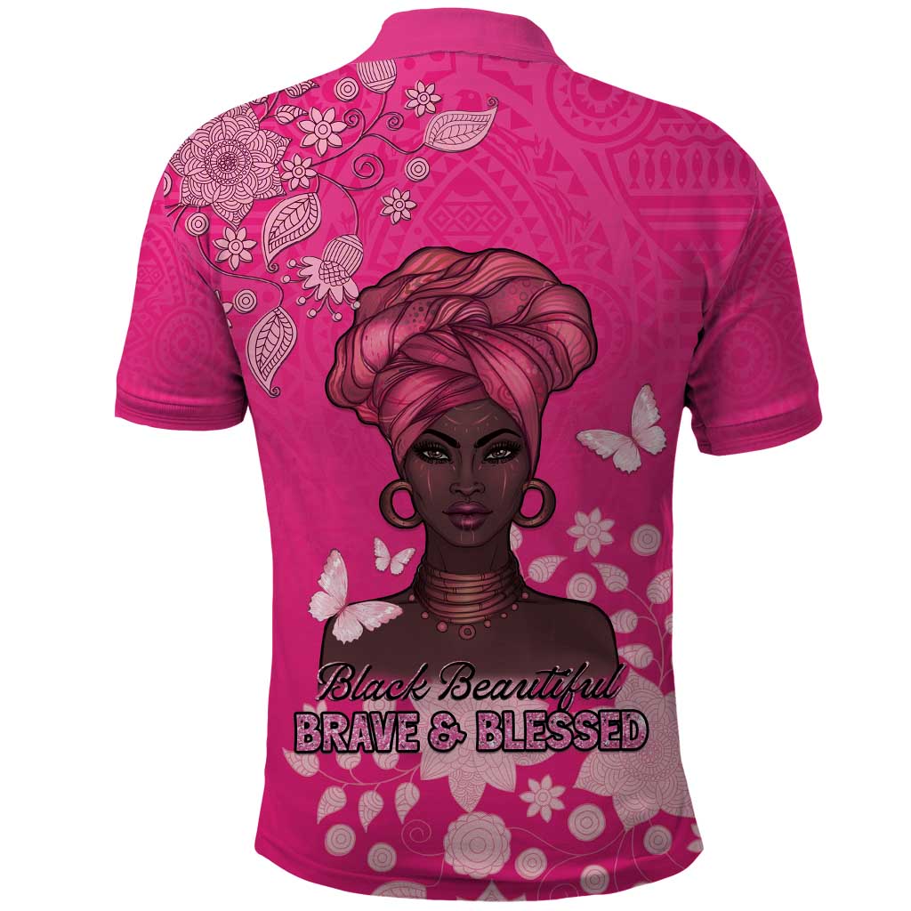 African Women Polo Shirt Black Beautiful Brave and Bressed - Pink Color - Wonder Print Shop