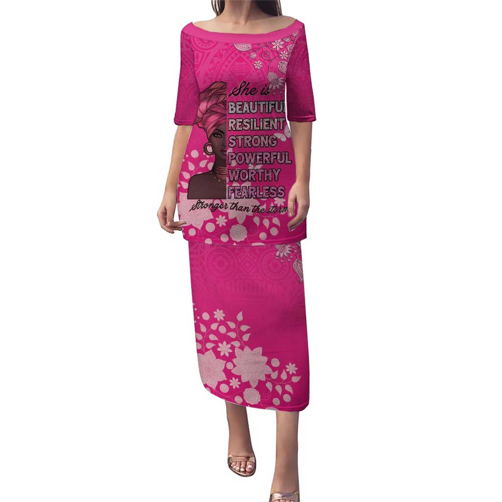 African Women Puletasi Black Beautiful Brave and Bressed - Pink Color - Wonder Print Shop