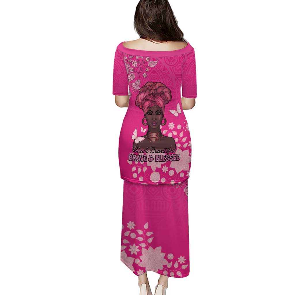 African Women Puletasi Black Beautiful Brave and Bressed - Pink Color - Wonder Print Shop