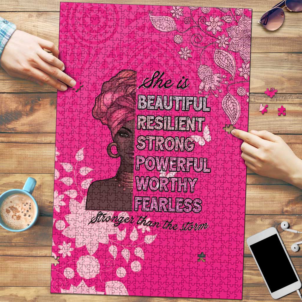 African Women Puzzle Black Beautiful Brave and Bressed - Pink Color - Wonder Print Shop