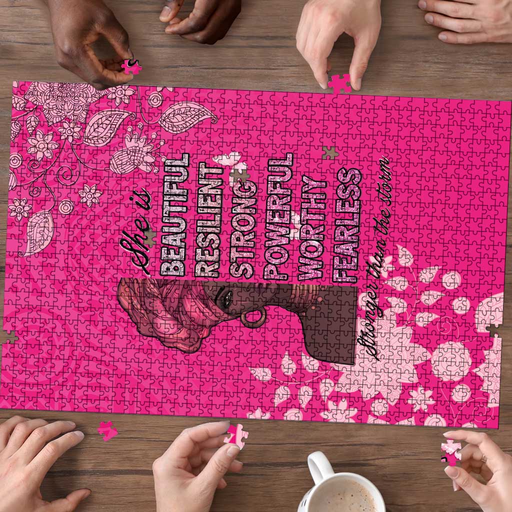 African Women Puzzle Black Beautiful Brave and Bressed - Pink Color - Wonder Print Shop