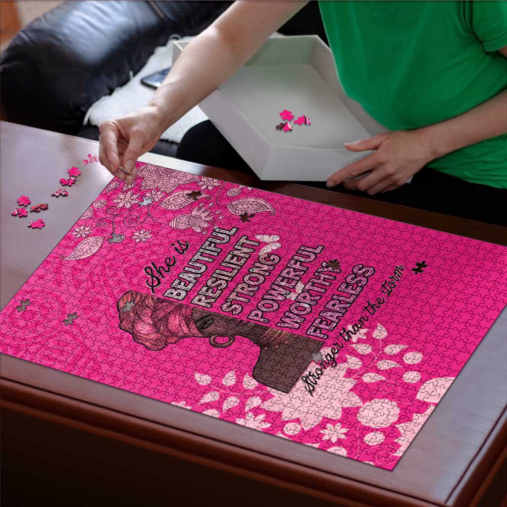 African Women Puzzle Black Beautiful Brave and Bressed - Pink Color - Wonder Print Shop