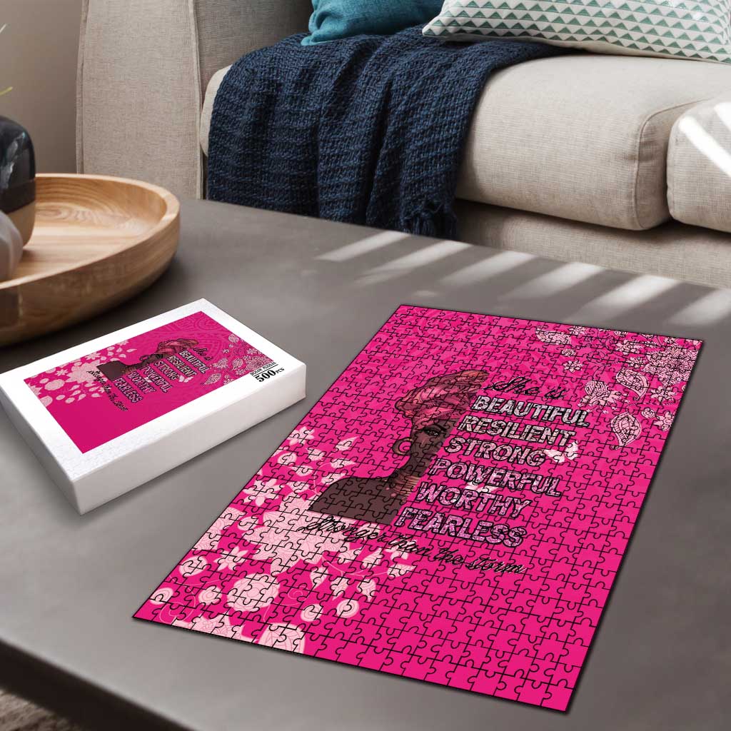 African Women Puzzle Black Beautiful Brave and Bressed - Pink Color - Wonder Print Shop