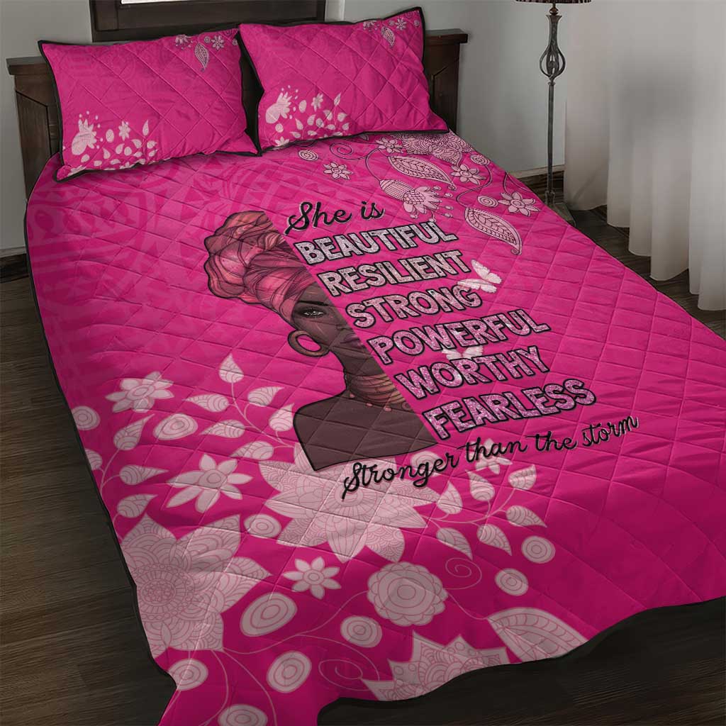 African Women Quilt Bed Set Black Beautiful Brave and Bressed - Pink Color - Wonder Print Shop