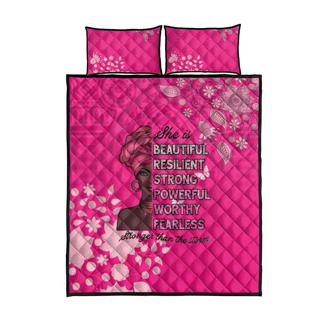 African Women Quilt Bed Set Black Beautiful Brave and Bressed - Pink Color - Wonder Print Shop