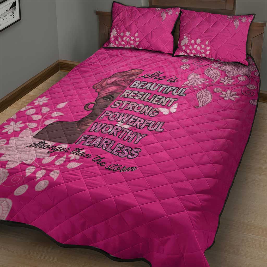 African Women Quilt Bed Set Black Beautiful Brave and Bressed - Pink Color - Wonder Print Shop