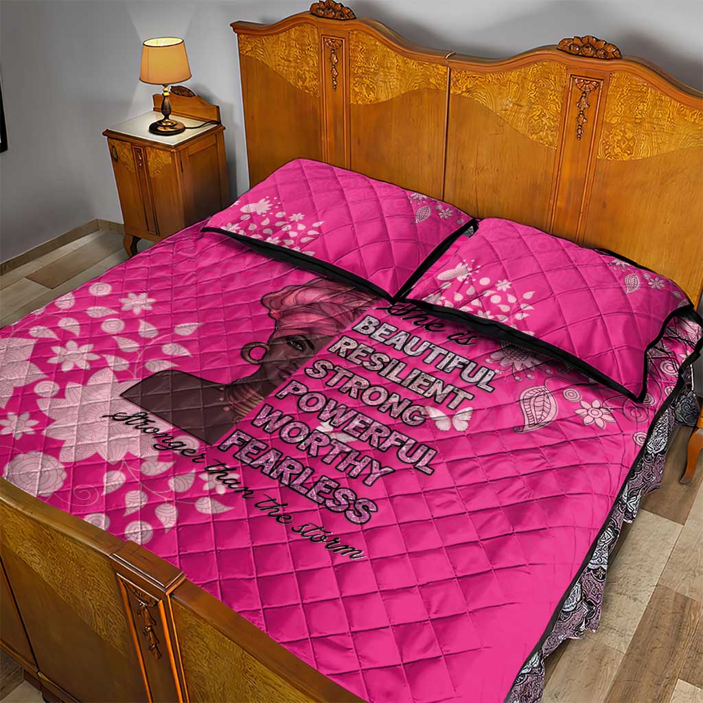 African Women Quilt Bed Set Black Beautiful Brave and Bressed - Pink Color - Wonder Print Shop