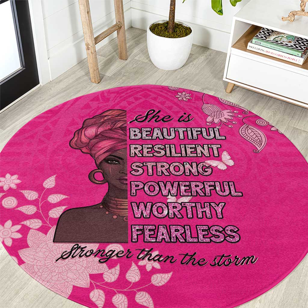 African Women Round Carpet Black Beautiful Brave and Bressed - Pink Color - Wonder Print Shop