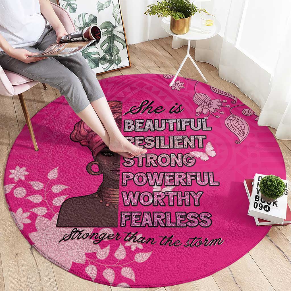 African Women Round Carpet Black Beautiful Brave and Bressed - Pink Color - Wonder Print Shop