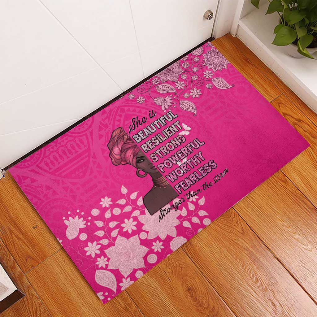 African Women Rubber Doormat Black Beautiful Brave and Bressed - Pink Color - Wonder Print Shop