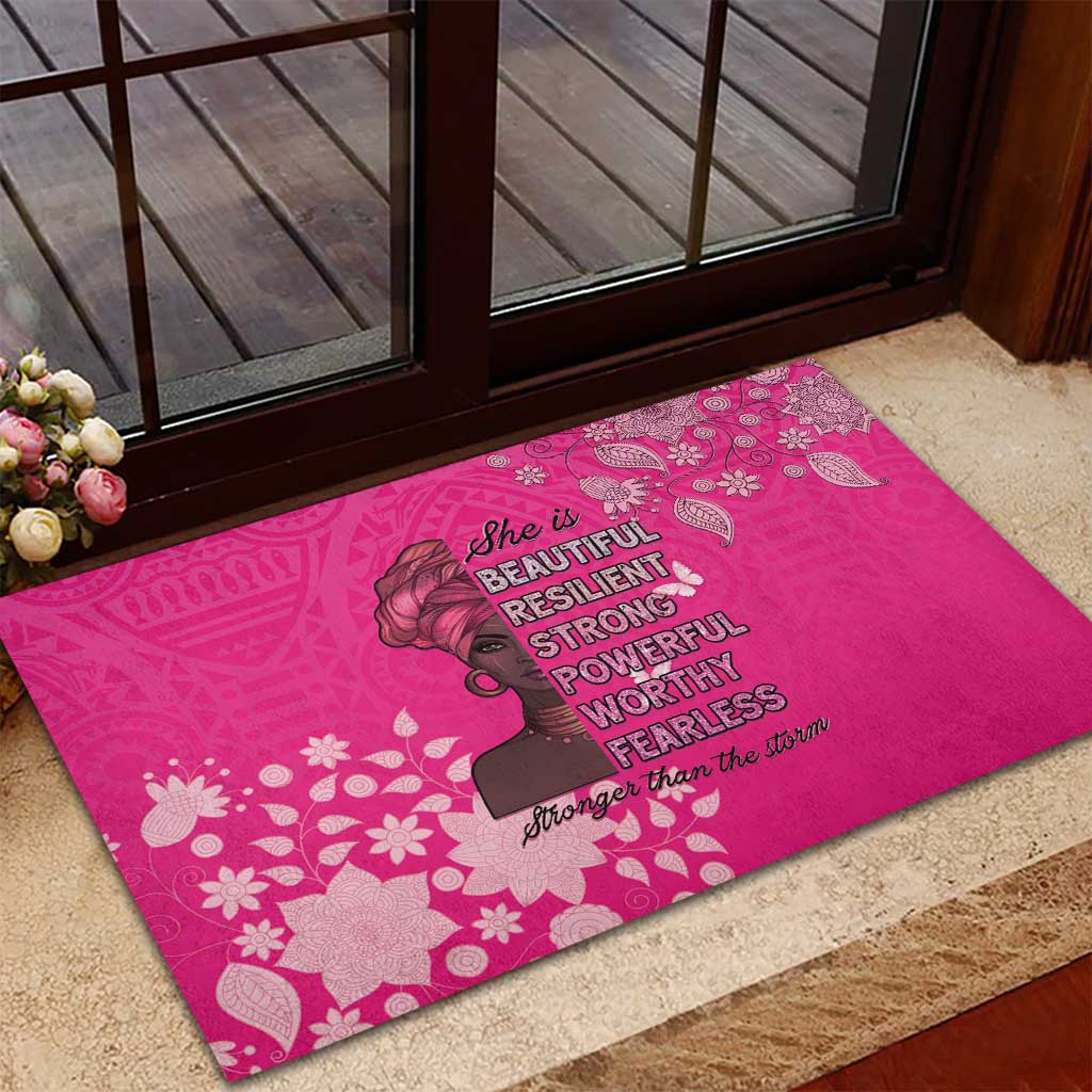 African Women Rubber Doormat Black Beautiful Brave and Bressed - Pink Color - Wonder Print Shop
