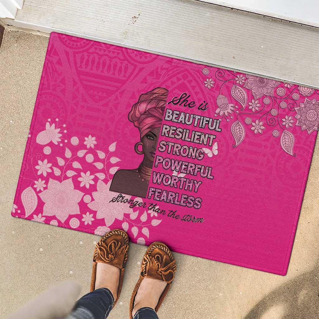 African Women Rubber Doormat Black Beautiful Brave and Bressed - Pink Color - Wonder Print Shop