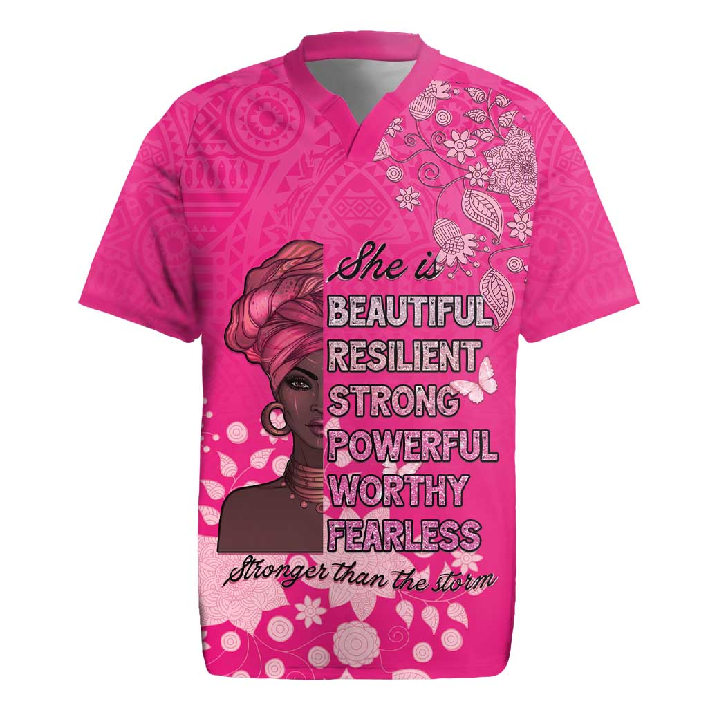 African Women Rugby Jersey Black Beautiful Brave and Bressed - Pink Color - Wonder Print Shop