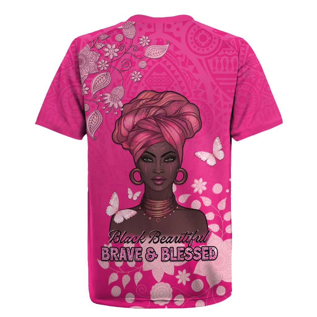 African Women Rugby Jersey Black Beautiful Brave and Bressed - Pink Color - Wonder Print Shop