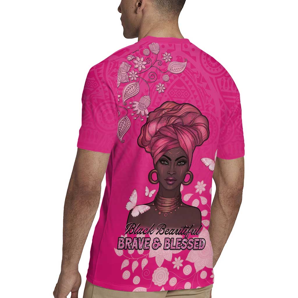 African Women Rugby Jersey Black Beautiful Brave and Bressed - Pink Color - Wonder Print Shop
