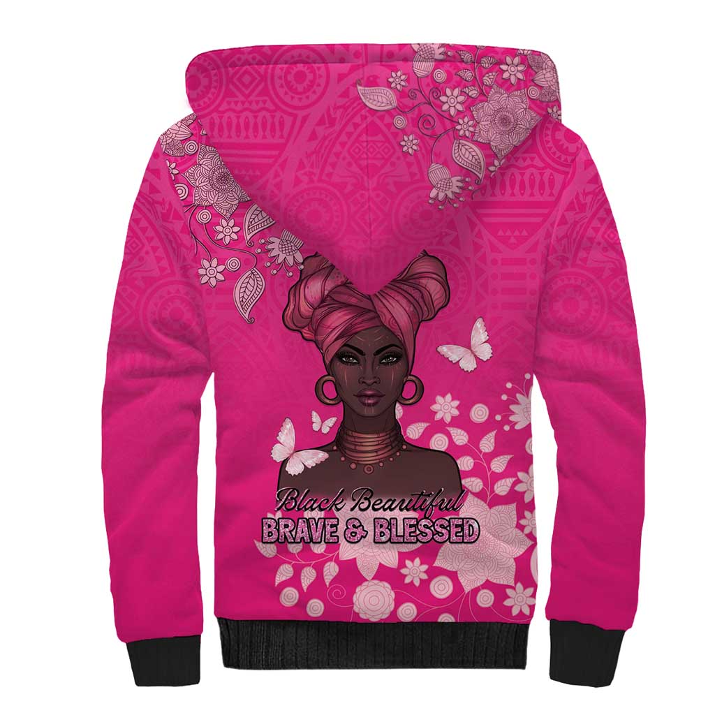 African Women Sherpa Hoodie Black Beautiful Brave and Bressed - Pink Color - Wonder Print Shop
