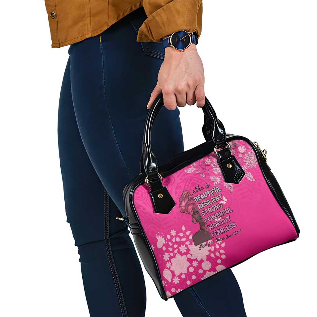 African Women Shoulder Handbag Black Beautiful Brave and Bressed - Pink Color - Wonder Print Shop