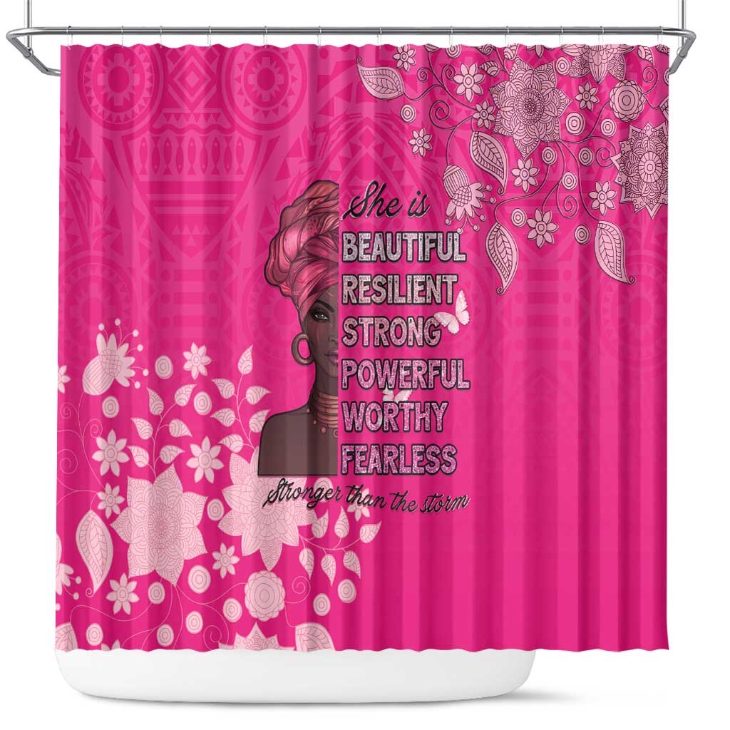 African Women Shower Curtain Black Beautiful Brave and Bressed - Pink Color - Wonder Print Shop