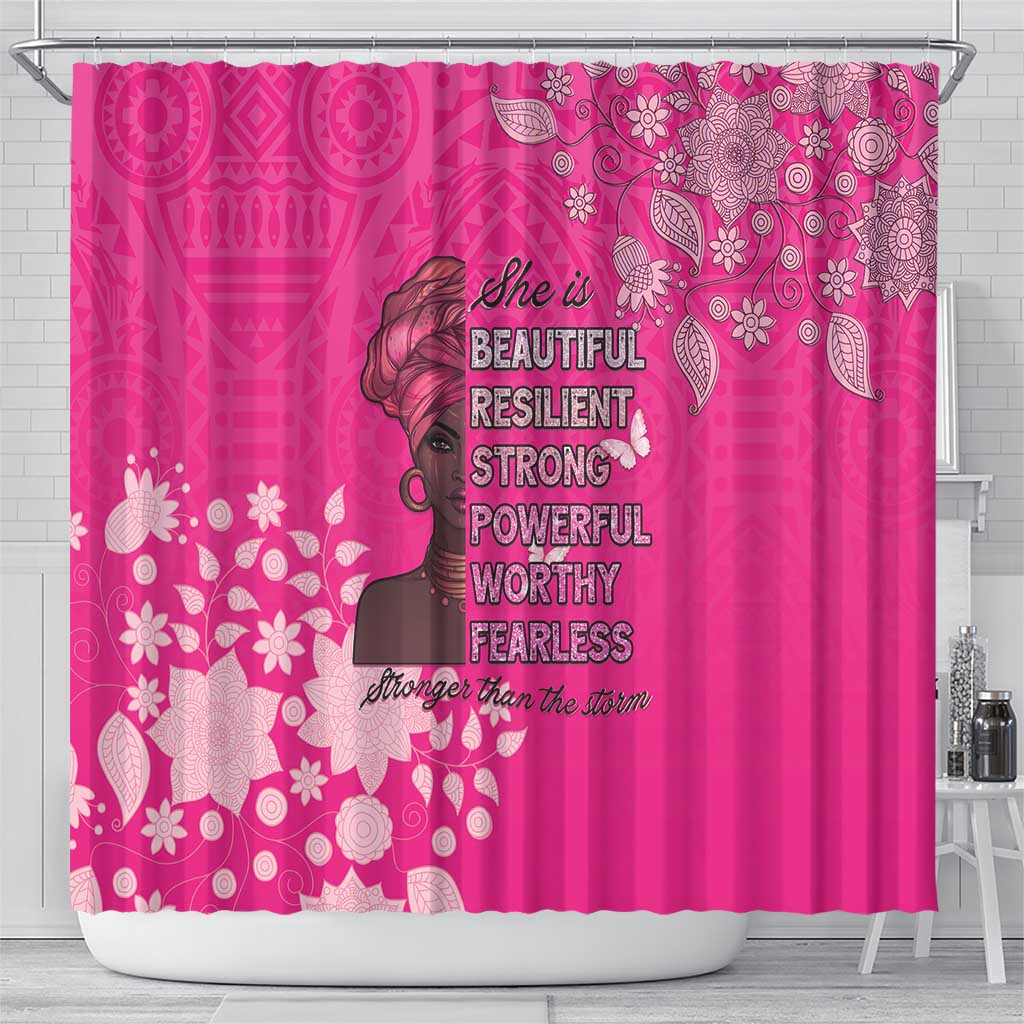 African Women Shower Curtain Black Beautiful Brave and Bressed - Pink Color - Wonder Print Shop