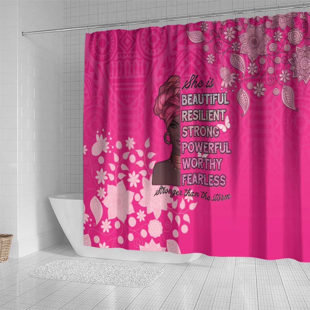 African Women Shower Curtain Black Beautiful Brave and Bressed - Pink Color - Wonder Print Shop
