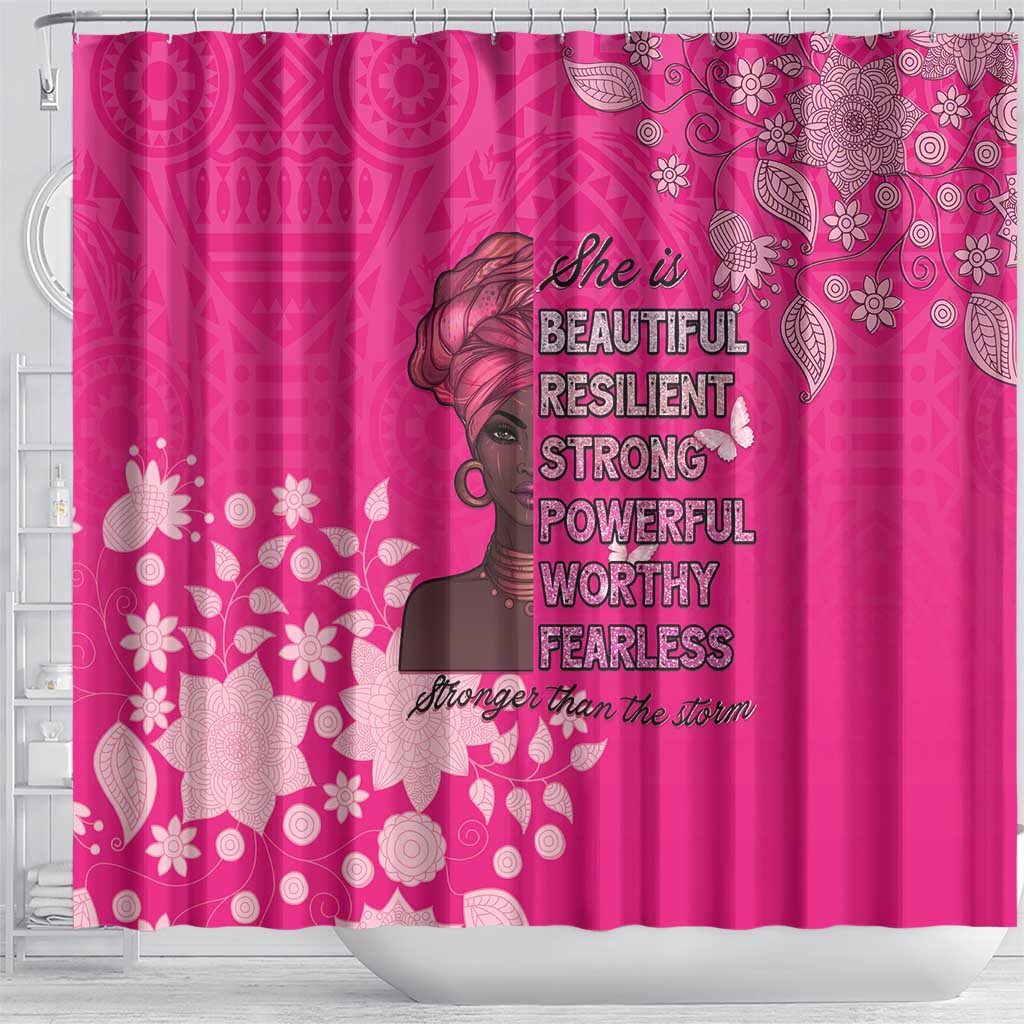 African Women Shower Curtain Black Beautiful Brave and Bressed - Pink Color - Wonder Print Shop