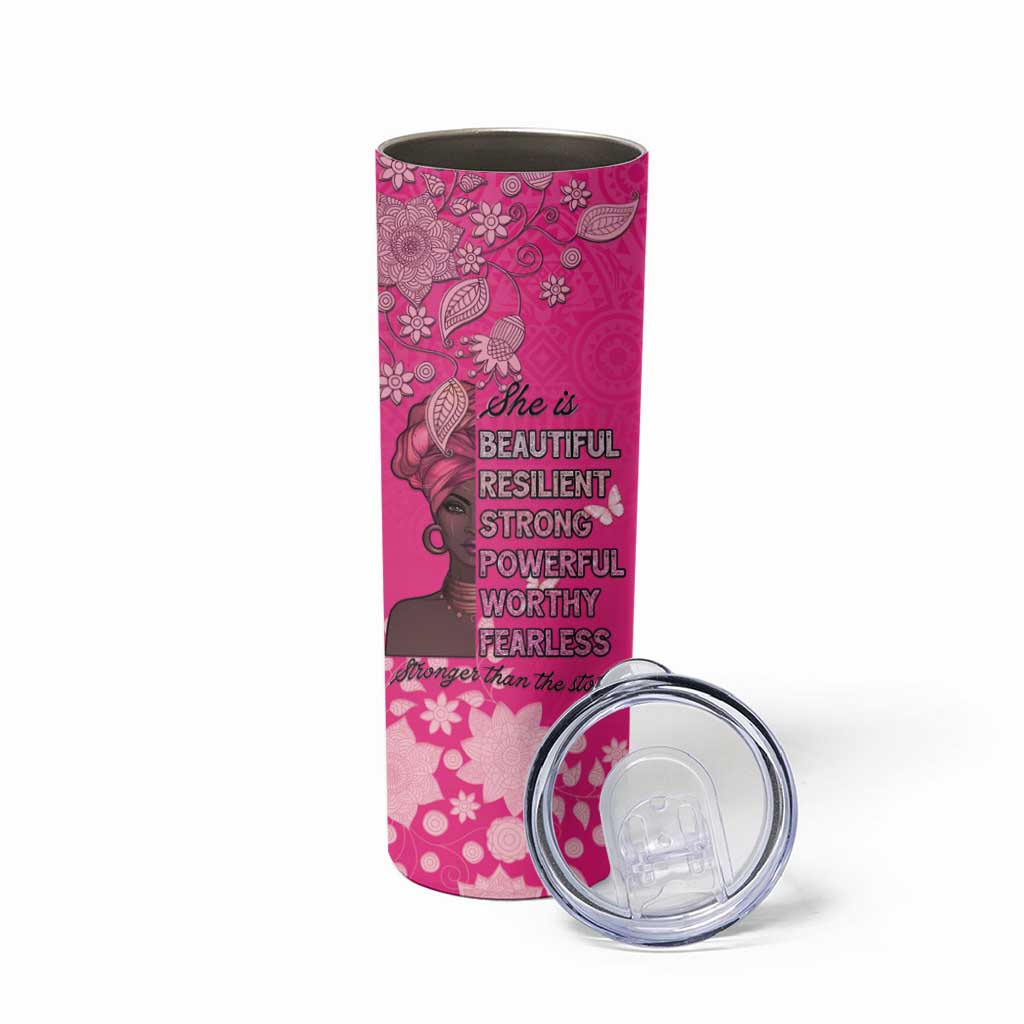 African Women Skinny Tumbler Black Beautiful Brave and Bressed - Pink Color - Wonder Print Shop