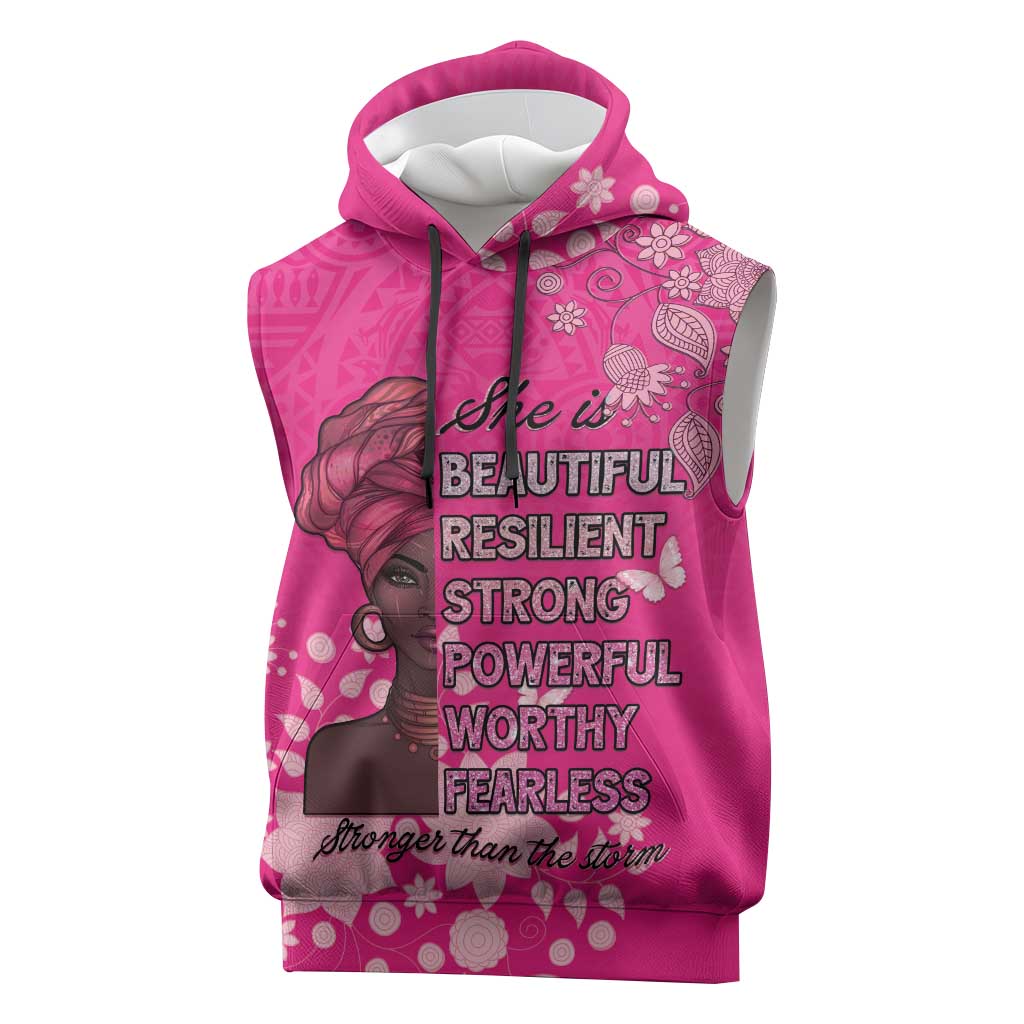 African Women Sleeveless Hoodie Black Beautiful Brave and Bressed - Pink Color - Wonder Print Shop