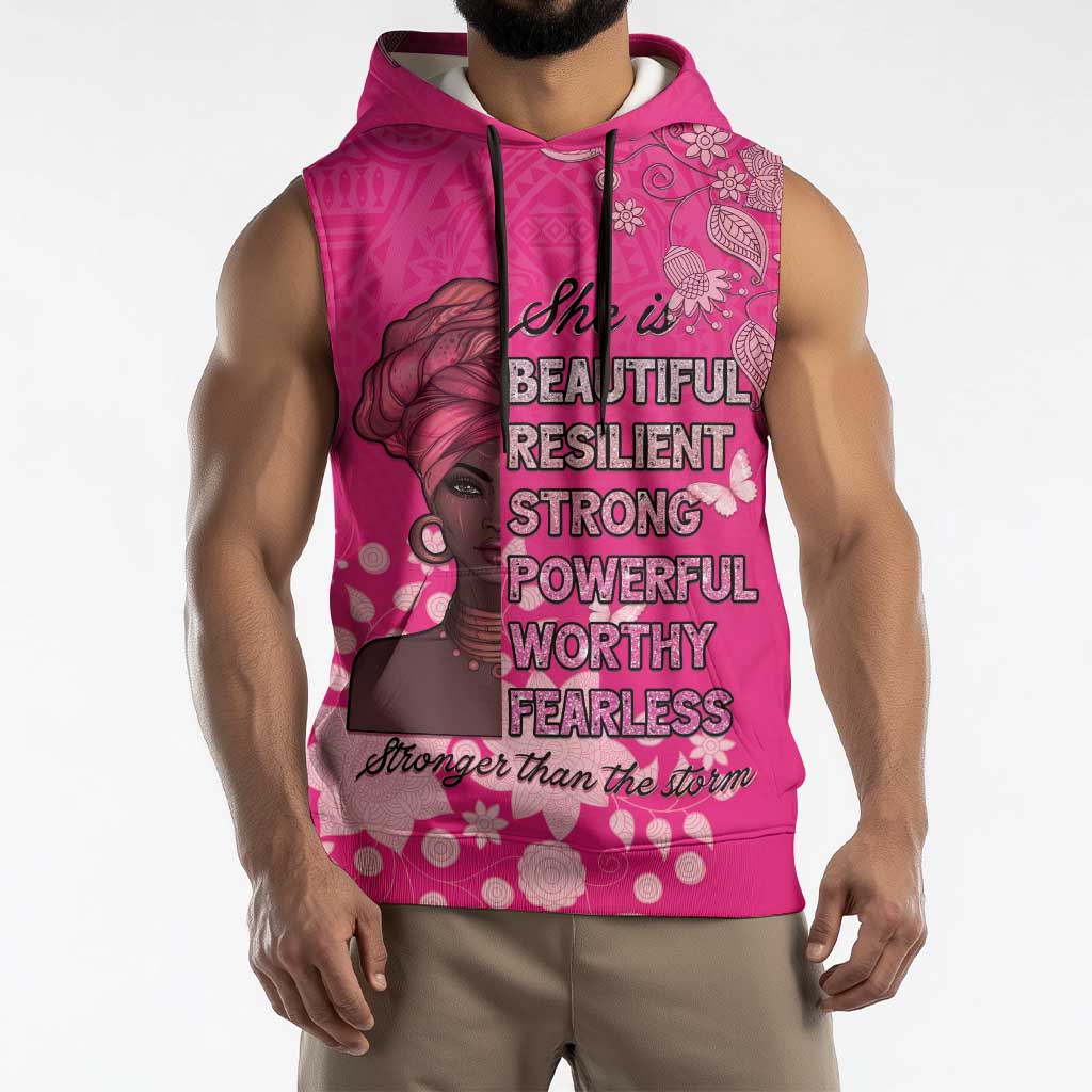 African Women Sleeveless Hoodie Black Beautiful Brave and Bressed - Pink Color - Wonder Print Shop