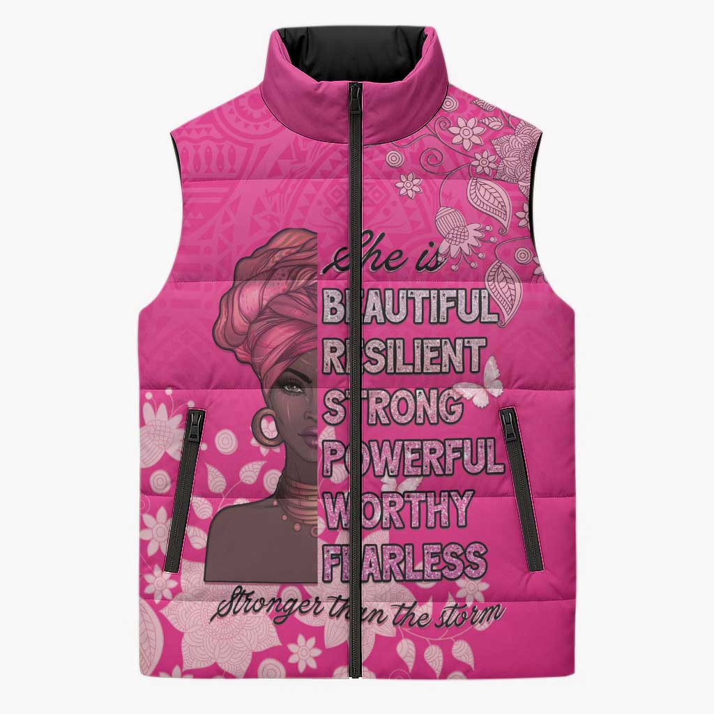 African Women Sleeveless Puffer Jacket Black Beautiful Brave and Bressed - Pink Color - Wonder Print Shop