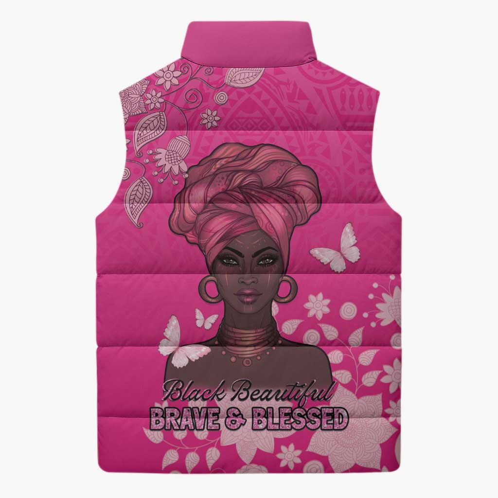 African Women Sleeveless Puffer Jacket Black Beautiful Brave and Bressed - Pink Color - Wonder Print Shop