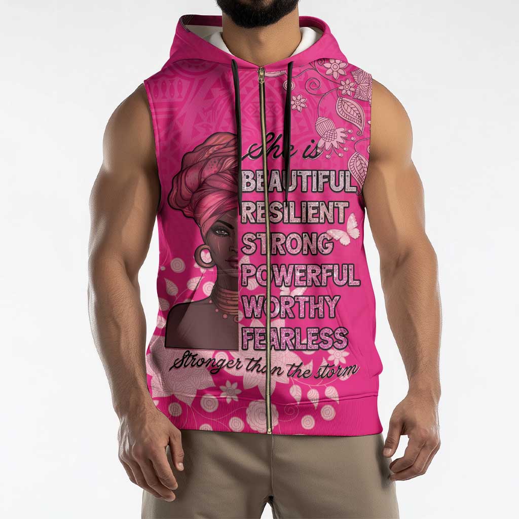 African Women Sleeveless Zip Hoodie Black Beautiful Brave and Bressed - Pink Color - Wonder Print Shop