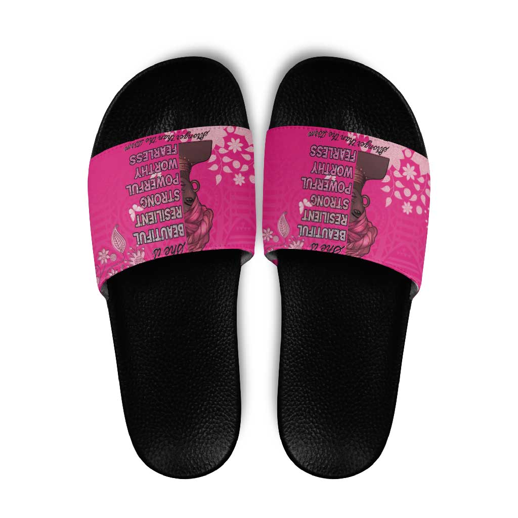 African Women Slide Sandals Black Beautiful Brave and Bressed - Pink Color - Wonder Print Shop
