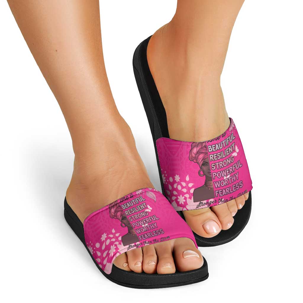 African Women Slide Sandals Black Beautiful Brave and Bressed - Pink Color - Wonder Print Shop