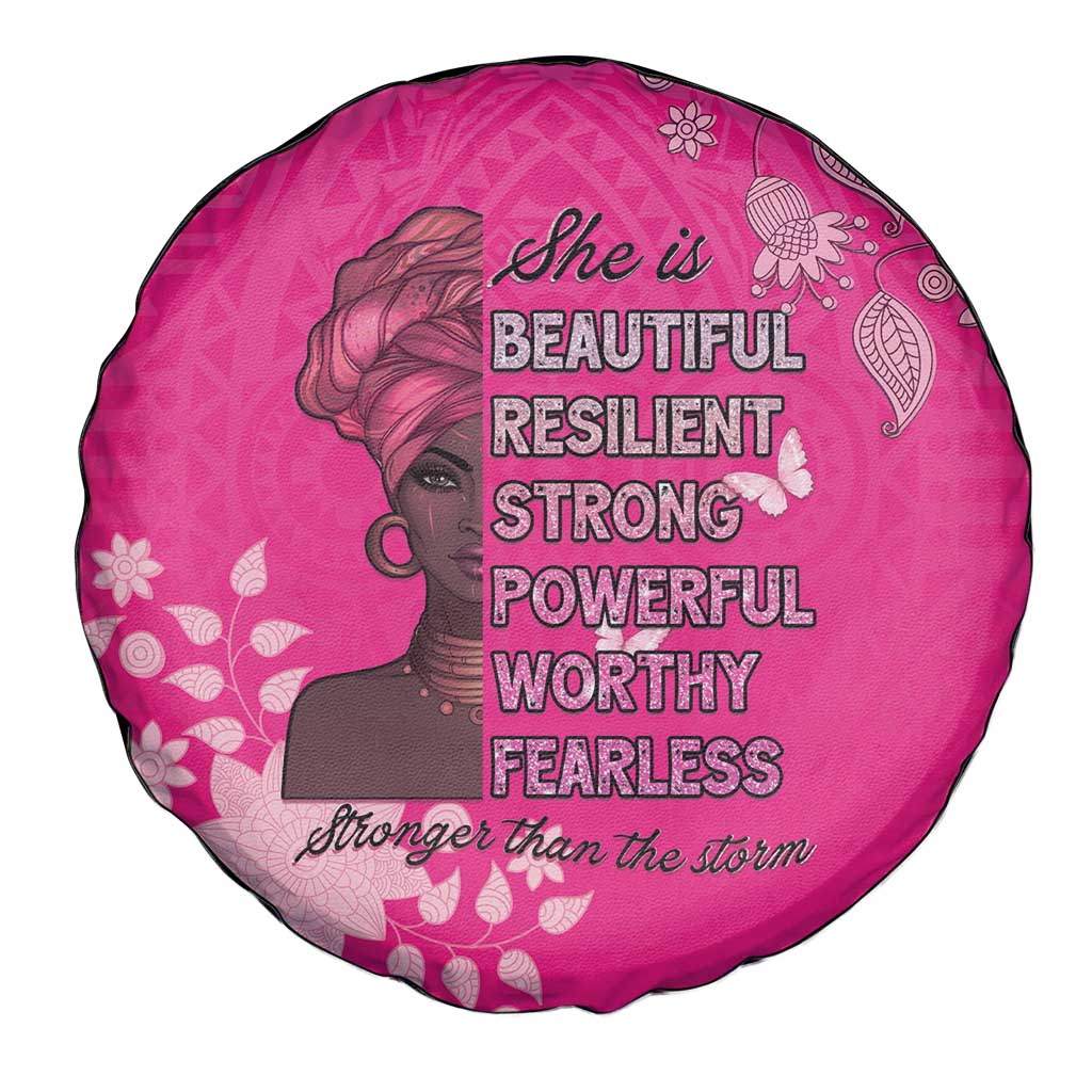 African Women Spare Tire Cover Black Beautiful Brave and Bressed - Pink Color - Wonder Print Shop