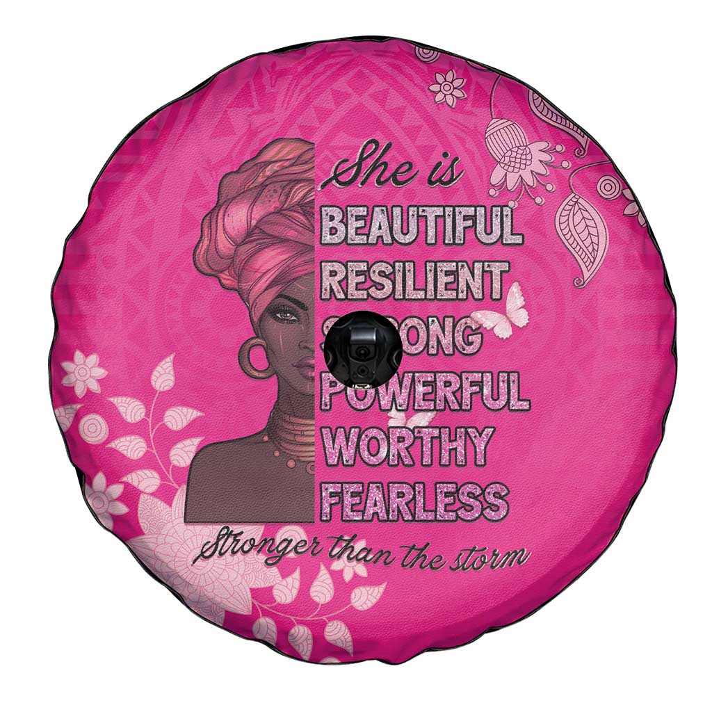 African Women Spare Tire Cover Black Beautiful Brave and Bressed - Pink Color - Wonder Print Shop