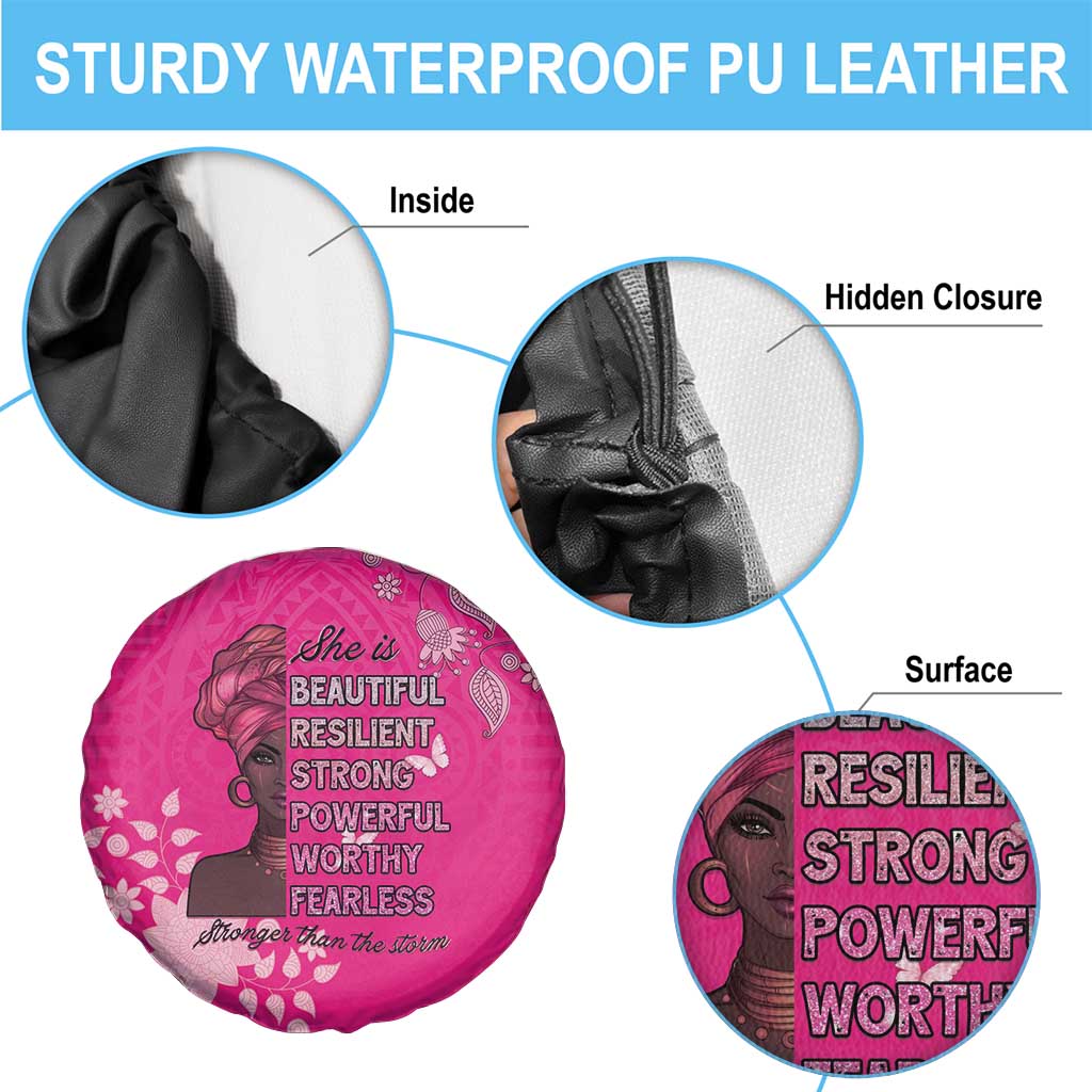 African Women Spare Tire Cover Black Beautiful Brave and Bressed - Pink Color - Wonder Print Shop