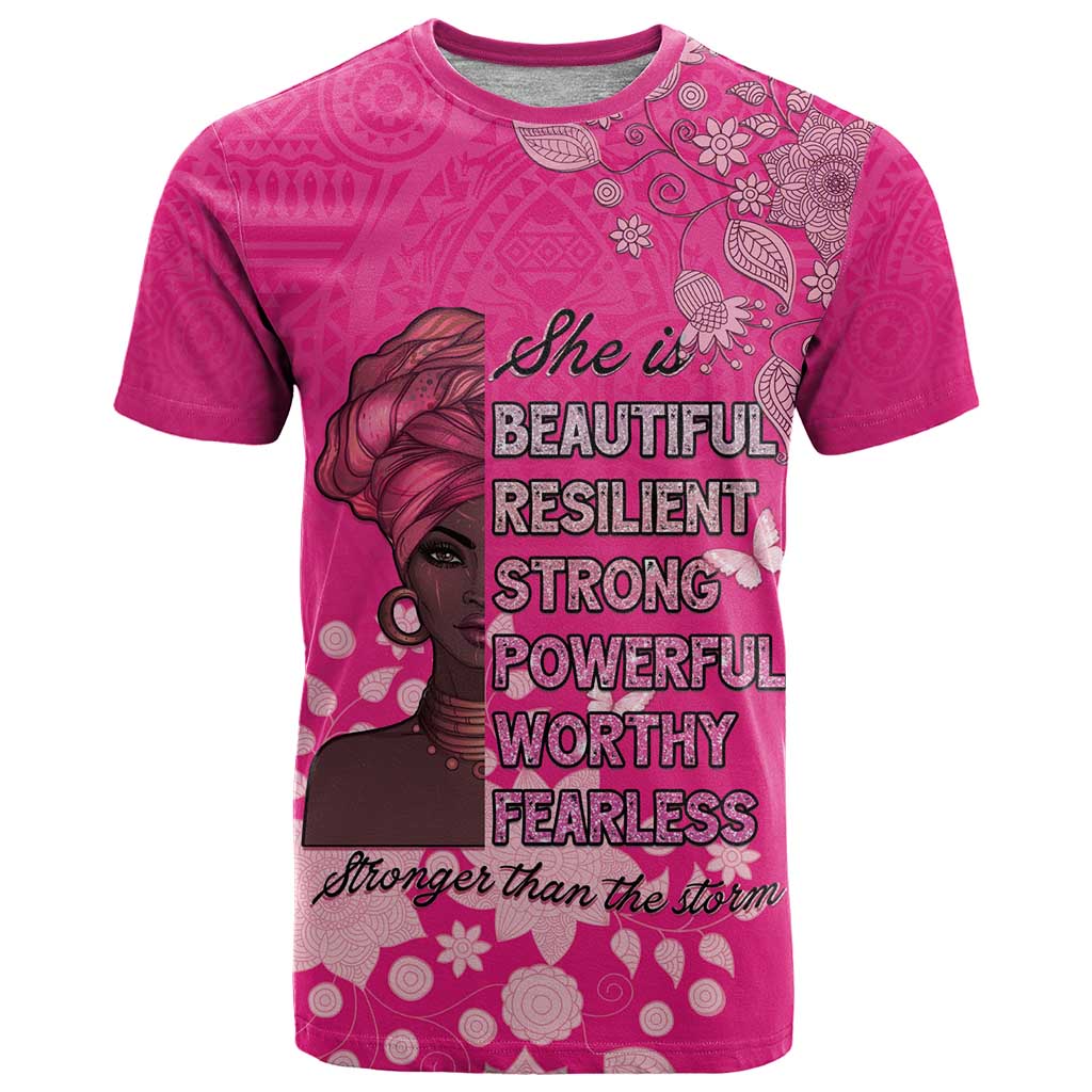 African Women T Shirt Black Beautiful Brave and Bressed - Pink Color - Wonder Print Shop