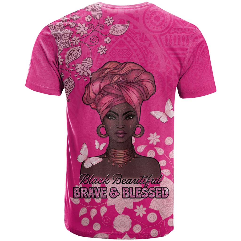 African Women T Shirt Black Beautiful Brave and Bressed - Pink Color - Wonder Print Shop