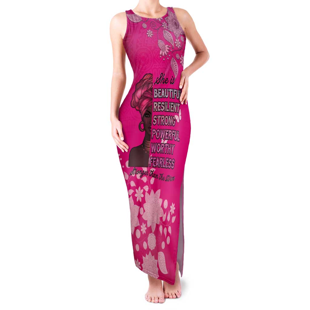 African Women Tank Maxi Dress Black Beautiful Brave and Bressed - Pink Color - Wonder Print Shop