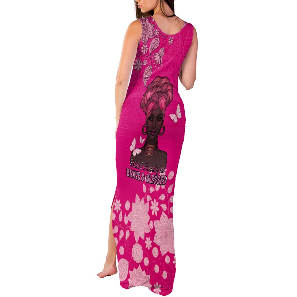 African Women Tank Maxi Dress Black Beautiful Brave and Bressed - Pink Color - Wonder Print Shop