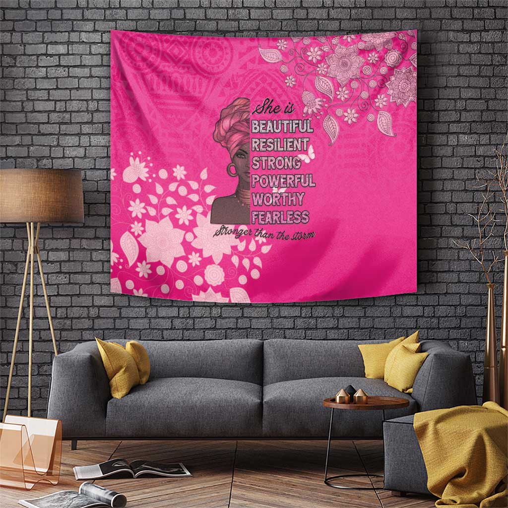 African Women Tapestry Black Beautiful Brave and Bressed - Pink Color - Wonder Print Shop
