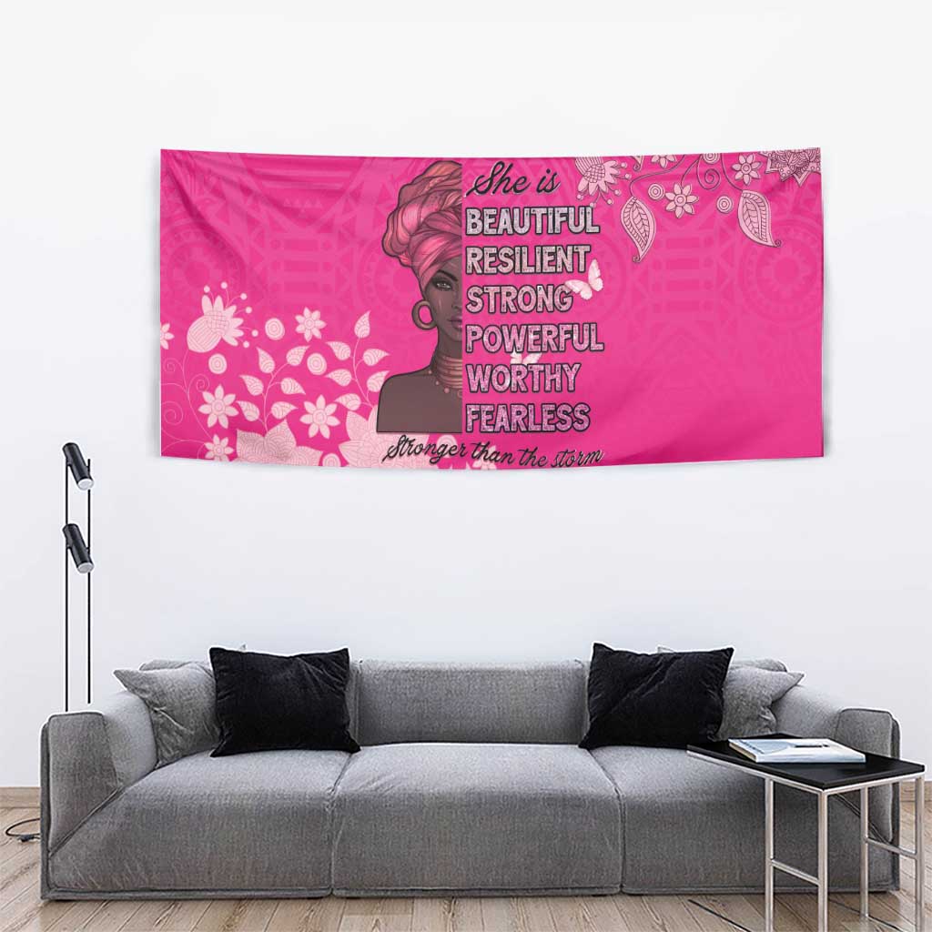 African Women Tapestry Black Beautiful Brave and Bressed - Pink Color - Wonder Print Shop