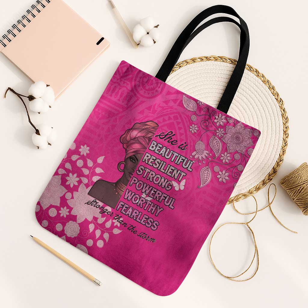 African Women Tote Bag Black Beautiful Brave and Bressed - Pink Color - Wonder Print Shop