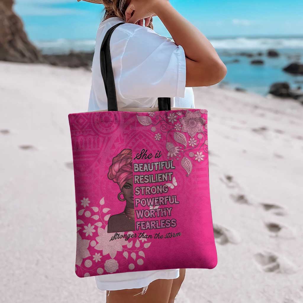 African Women Tote Bag Black Beautiful Brave and Bressed - Pink Color - Wonder Print Shop