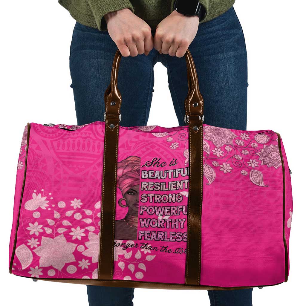 African Women Travel Bag Black Beautiful Brave and Bressed - Pink Color - Wonder Print Shop