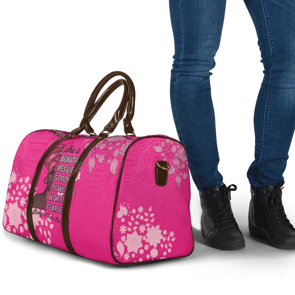 African Women Travel Bag Black Beautiful Brave and Bressed - Pink Color - Wonder Print Shop